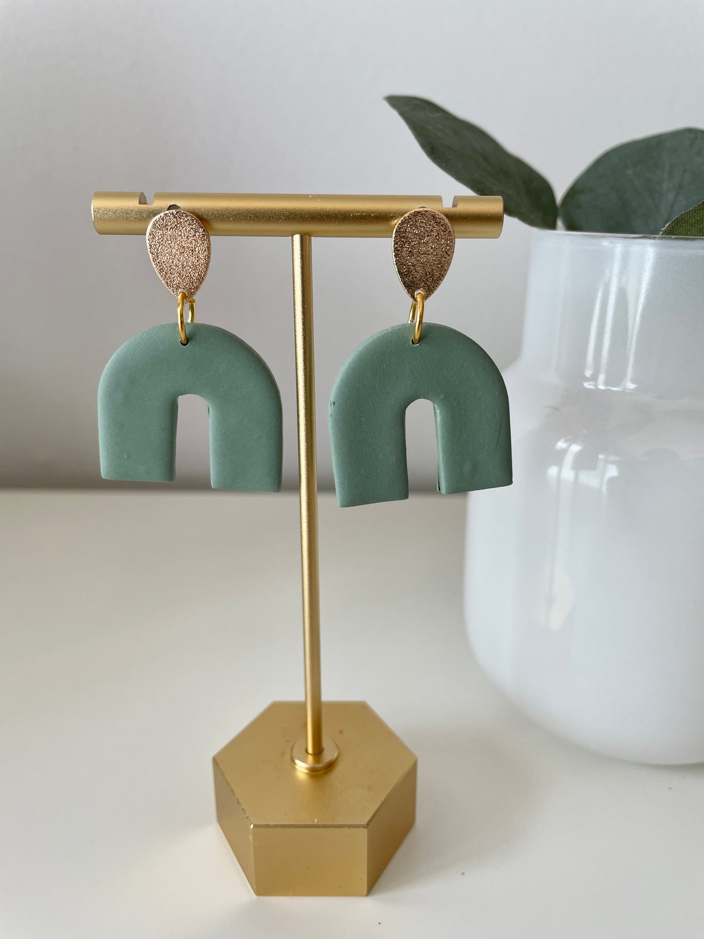 Basic B*tches- Jade Green Gold Tear Drop Small Arches