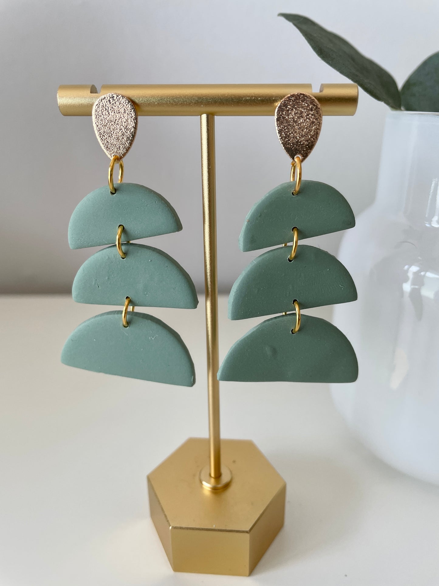 Basic B*tches- Jade Green Gold Half Arch Drop