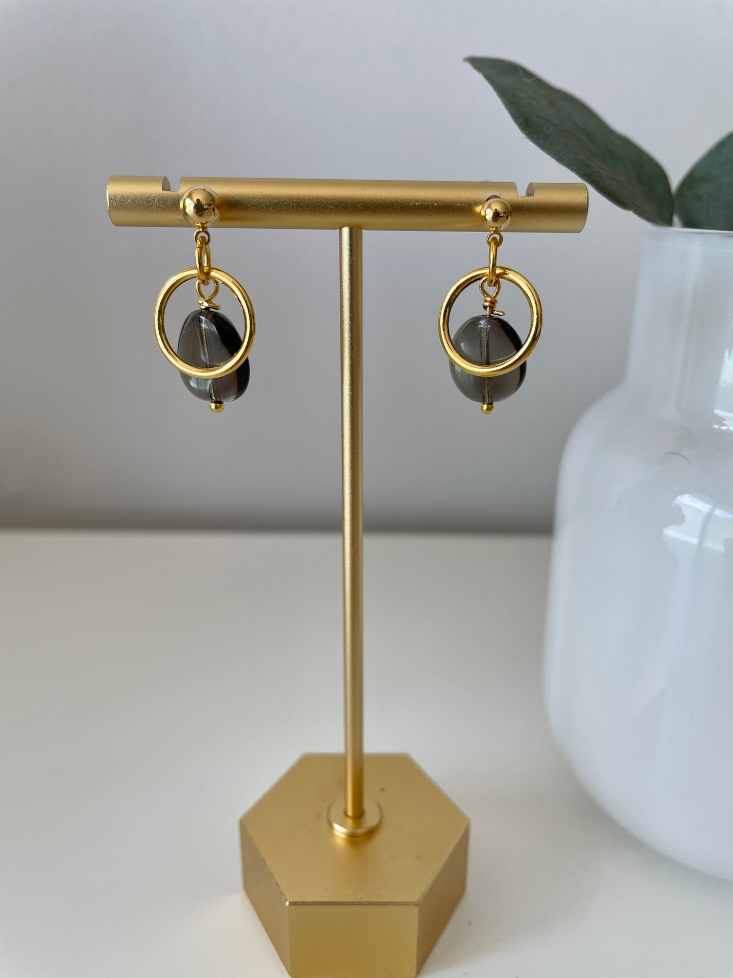 Beady Babies- Gold Circle Grey Bead Drops