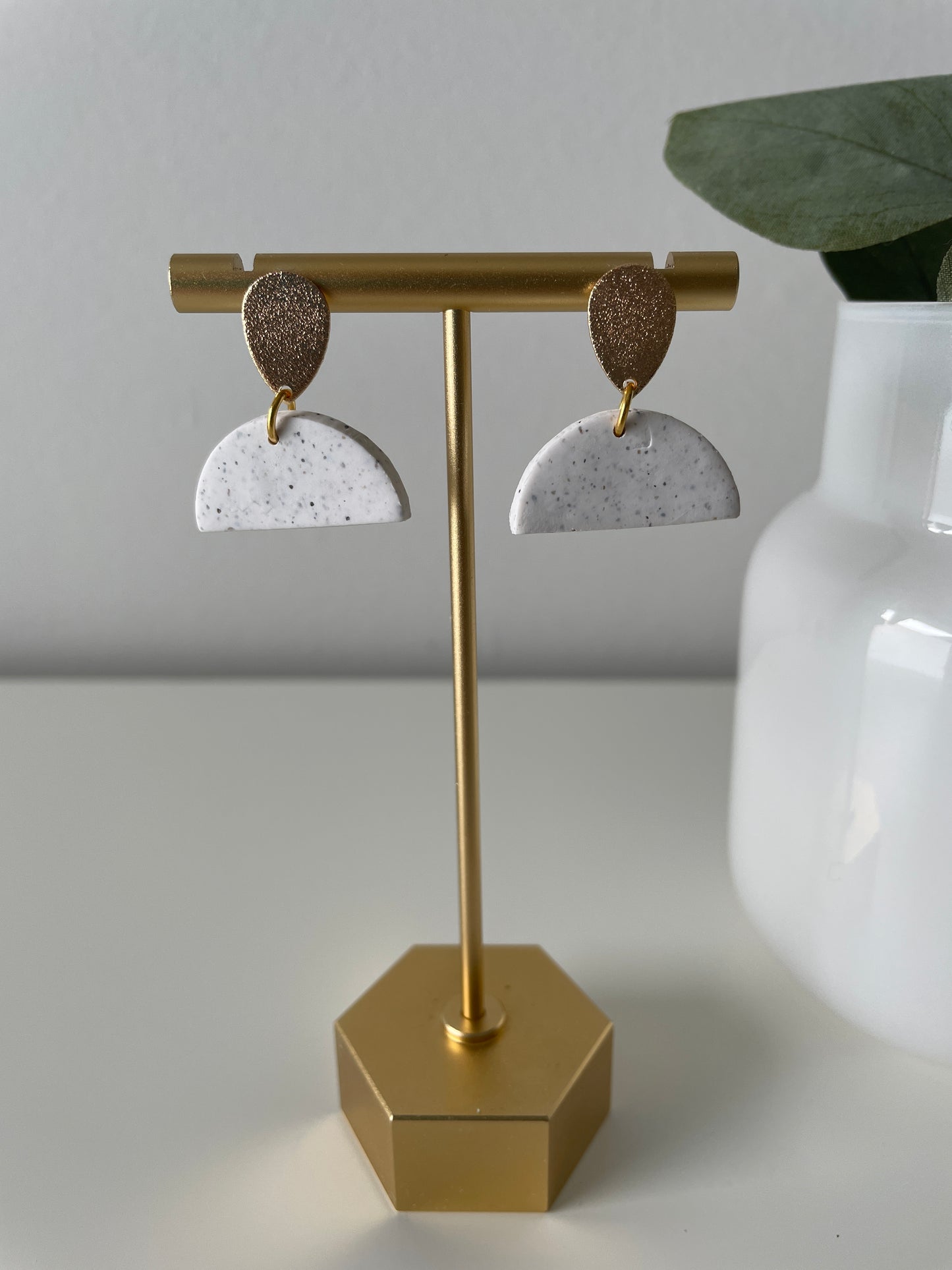 Basic B*tches- Off White Gold Tear Drop Half Circle