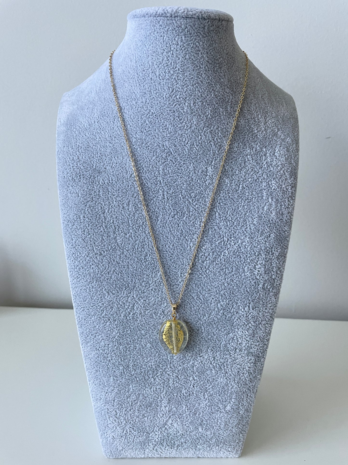 Clear & Gold Glass Bead Pendant Necklace