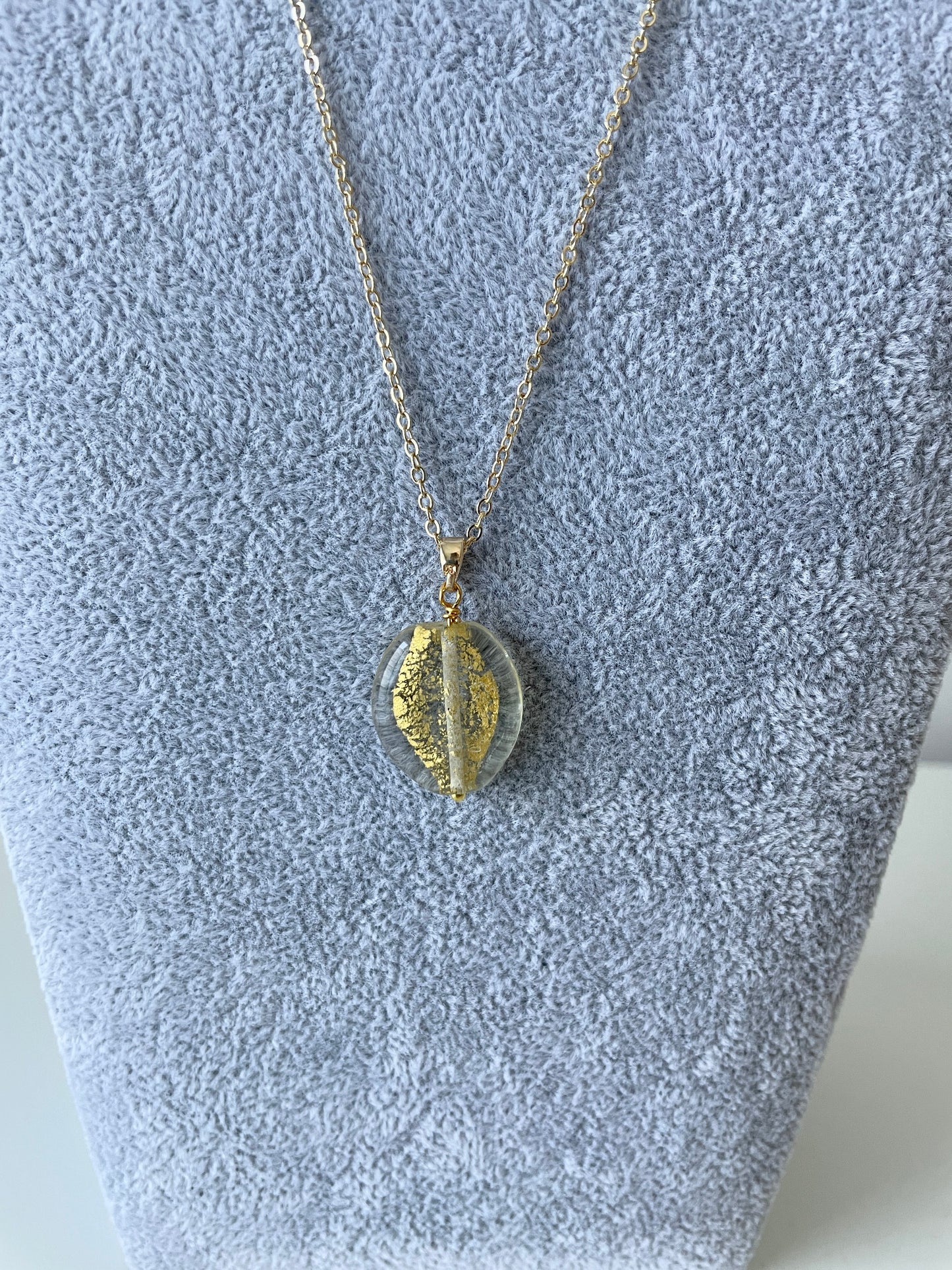 Clear & Gold Glass Bead Pendant Necklace
