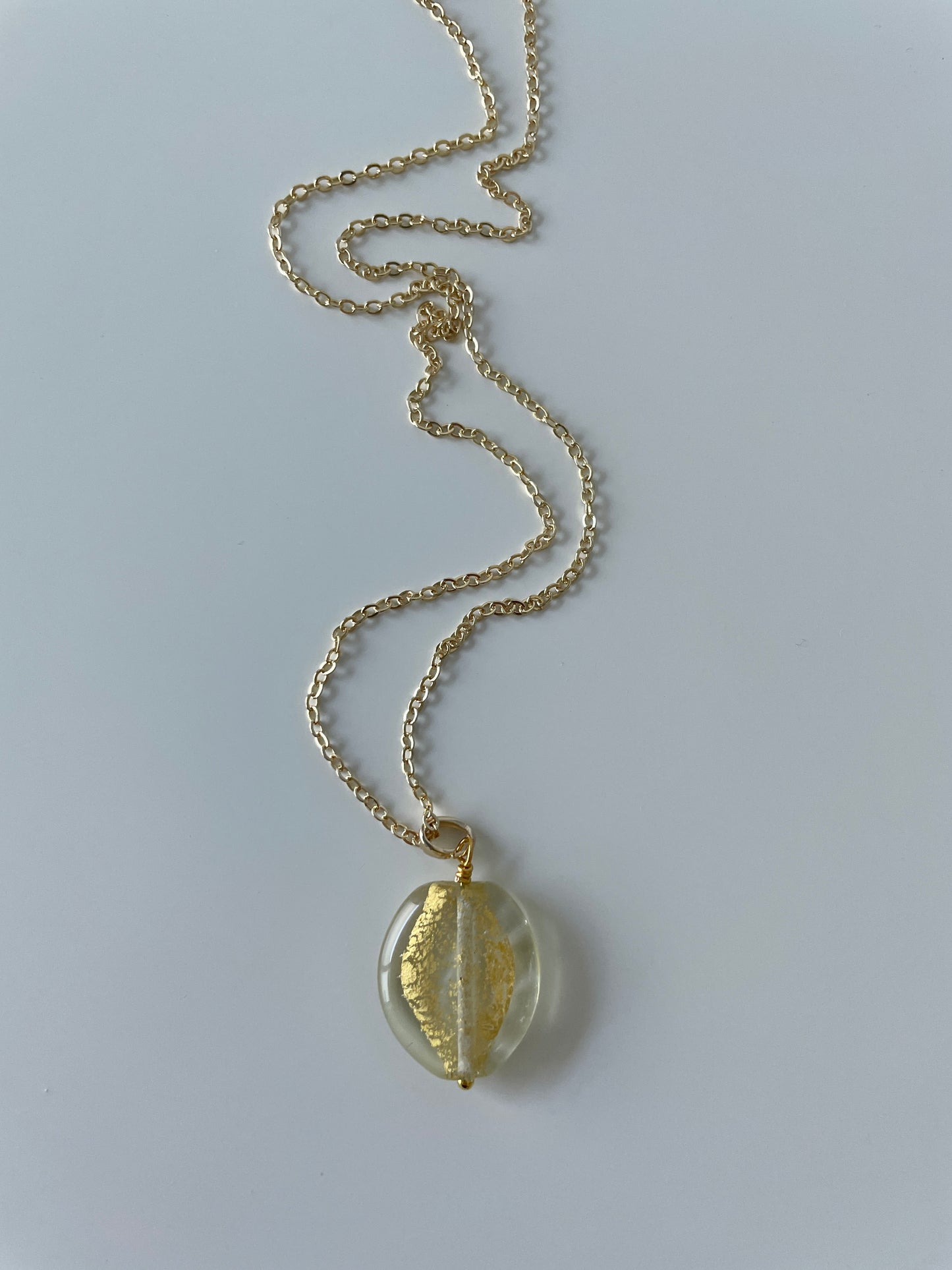 Clear & Gold Glass Bead Pendant Necklace