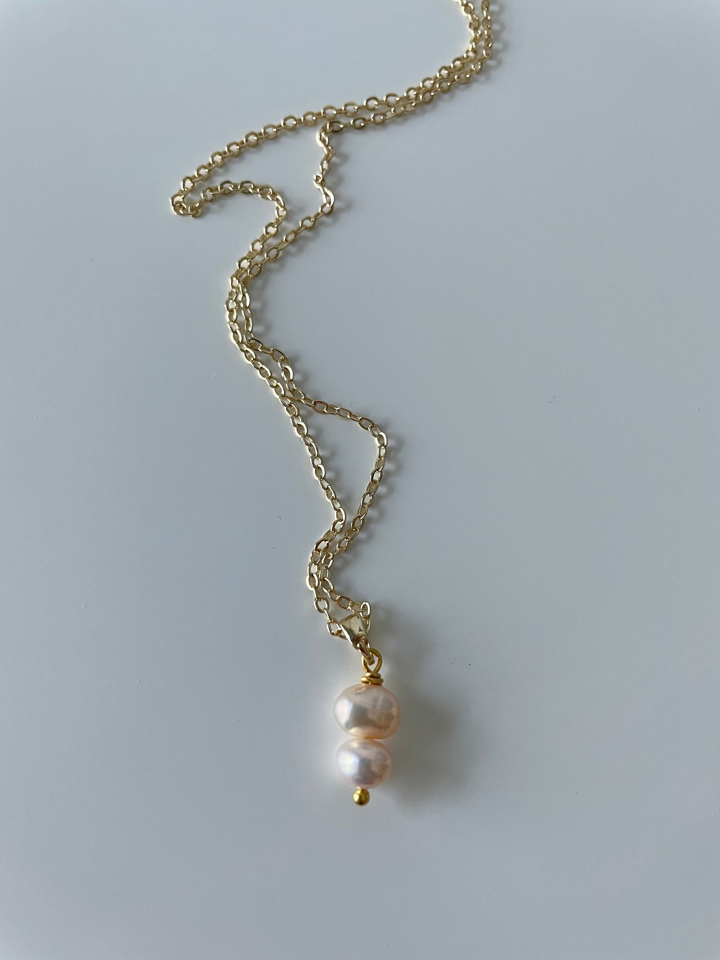 Soft Pink& Gold Fresh Pearl Pendant Necklace