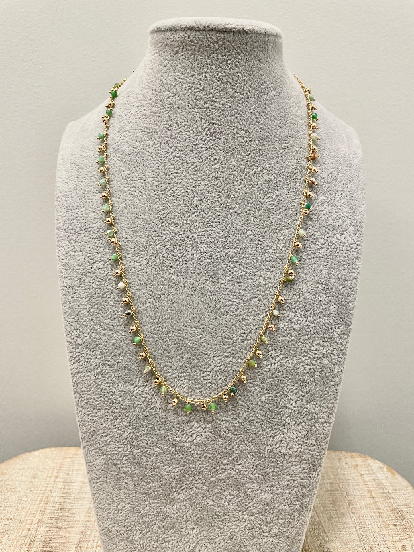 Green Beaded & Gold Necklace