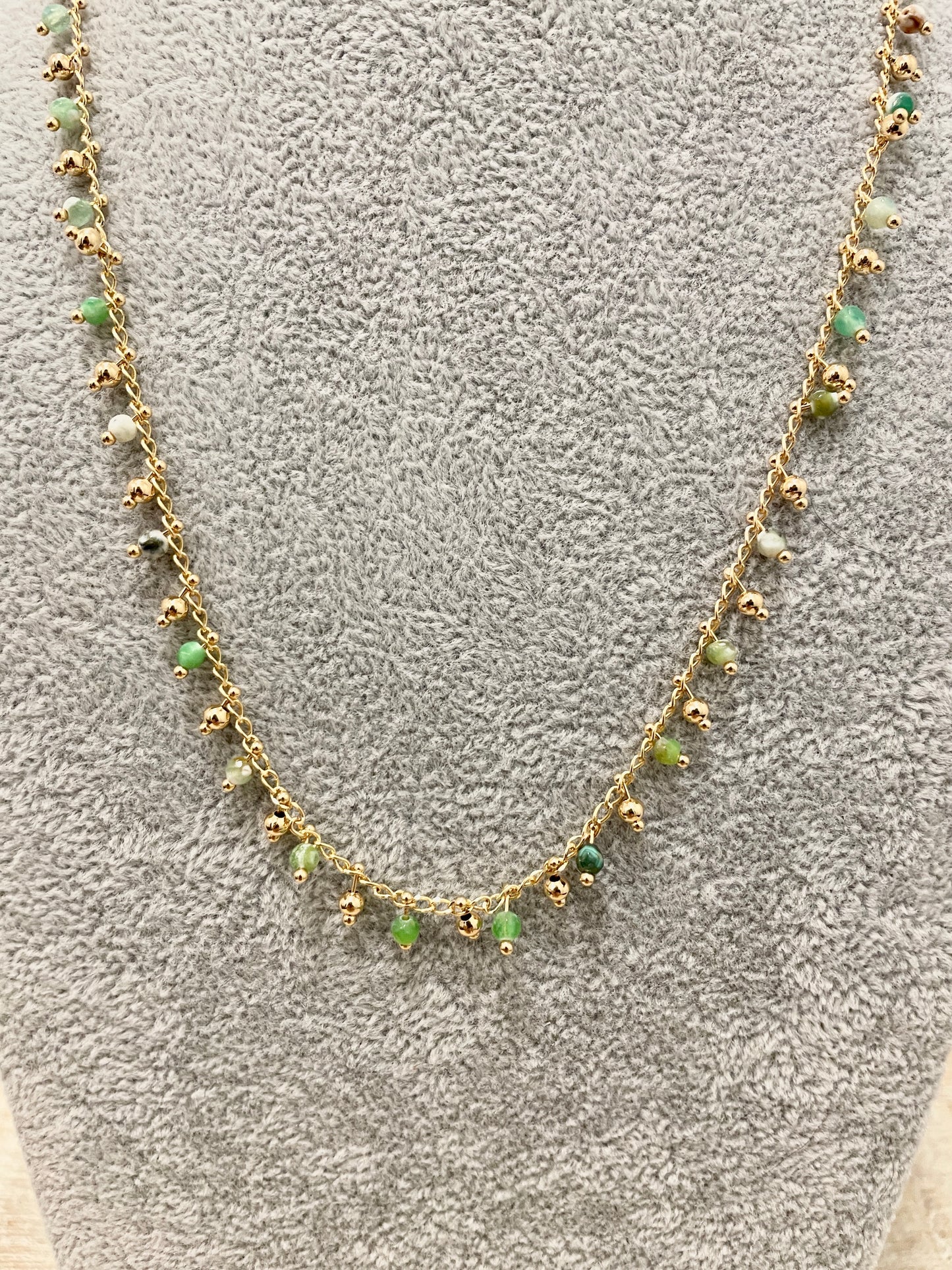 Green Beaded & Gold Necklace