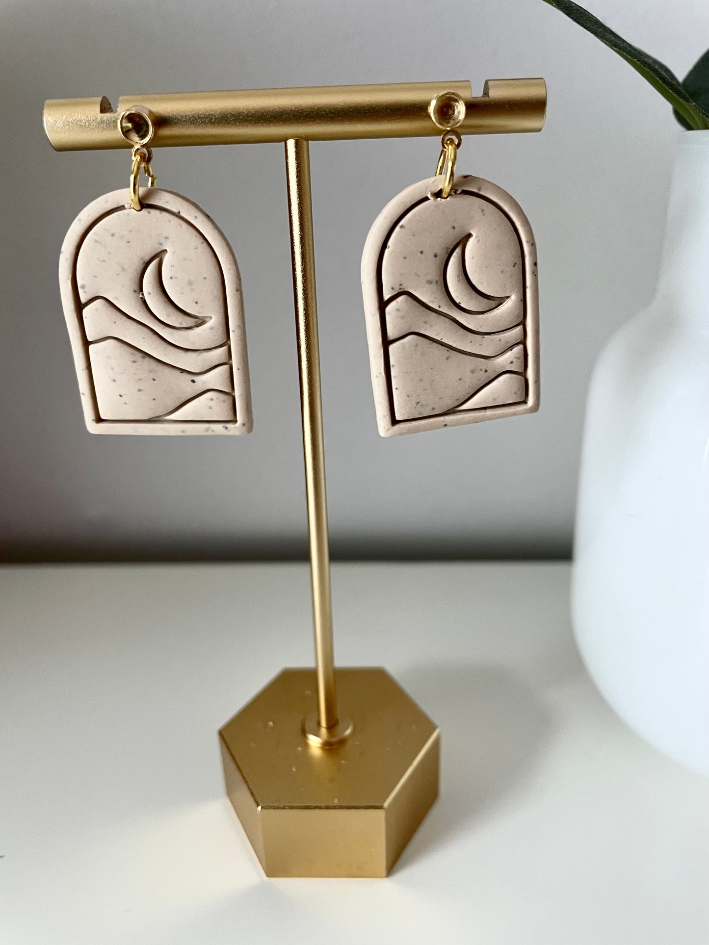 Desert Sunset- Sandy Taupe Arch Pendant Moon & Peaks