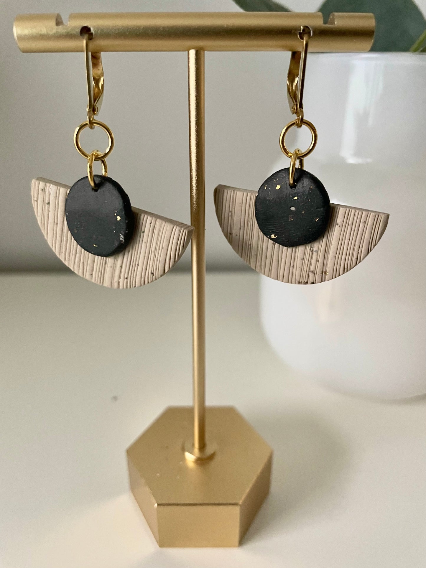 Lustrous-Taupe Half Circle Gold Hoop