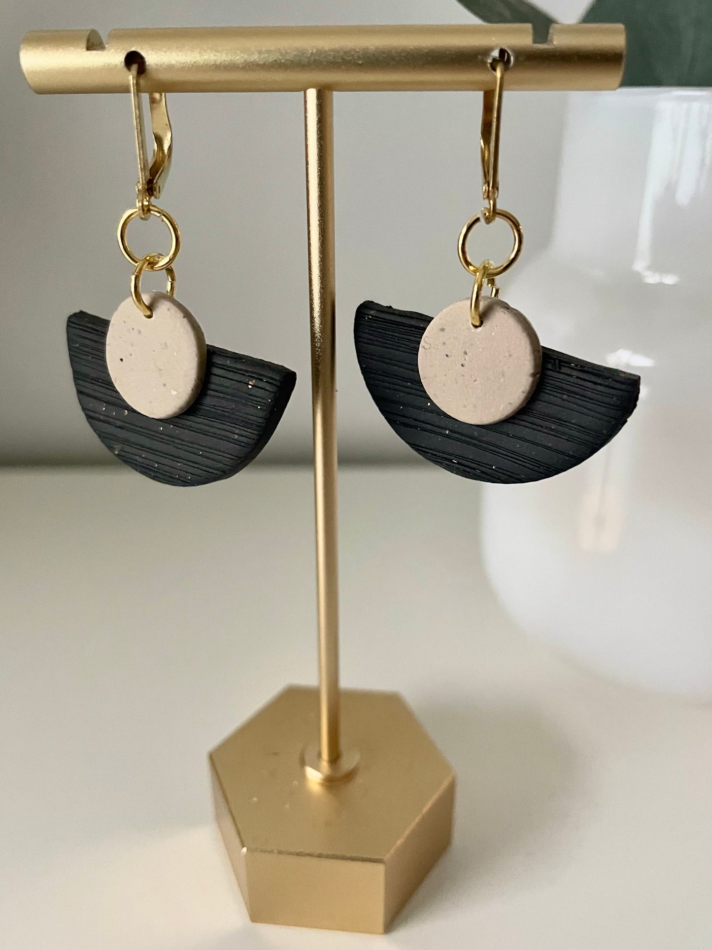 Lustrous-Black Half Circle Gold Hoop