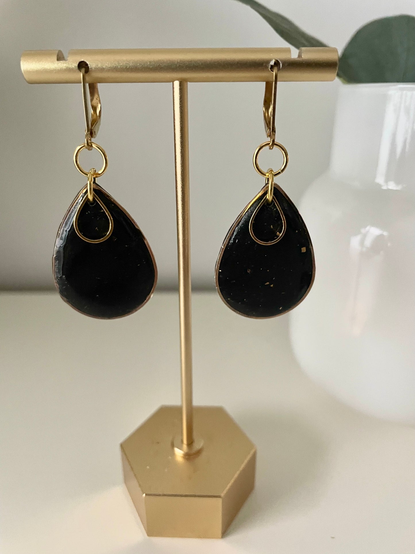 Lustrous-Black Tear Drop Hoops