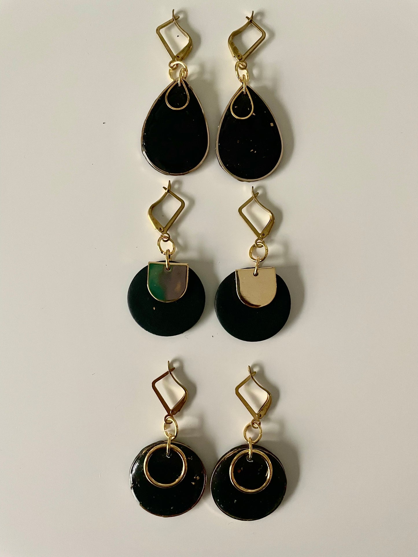 Lustrous-Black Tear Drop Hoops