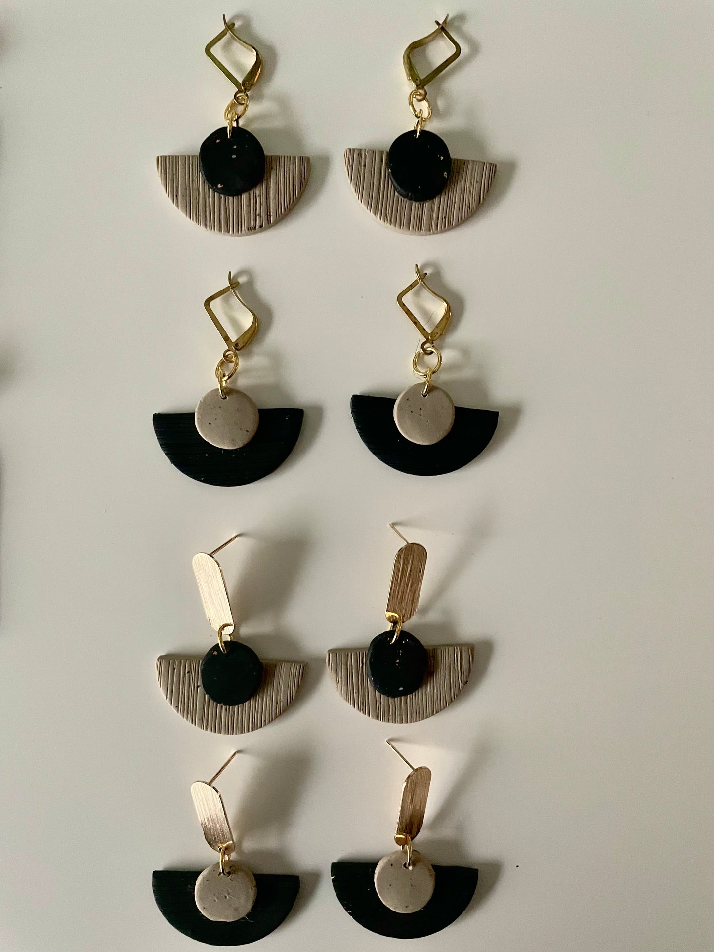 Lustrous-Black Half Circle Gold Drop