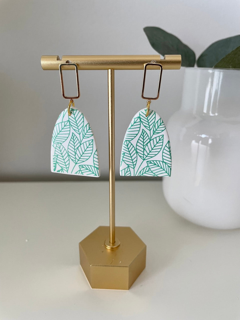 Mint leaves-Gold Rectangle Drop Small Full Skinny Arches