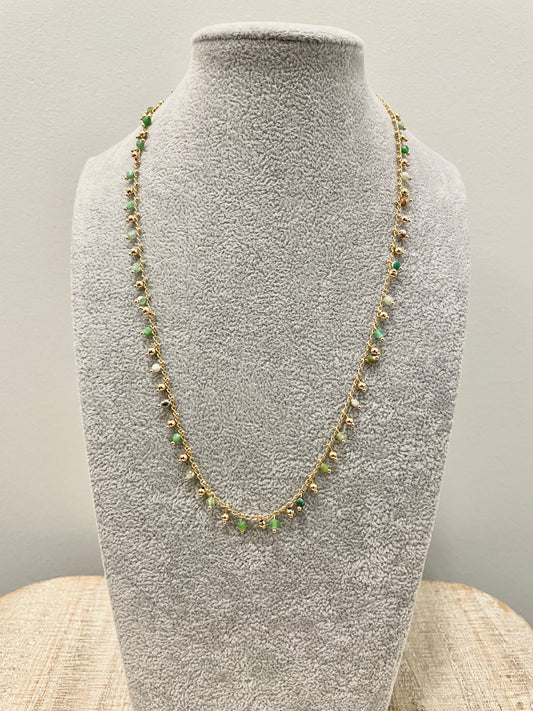 Green Beaded & Gold Necklace