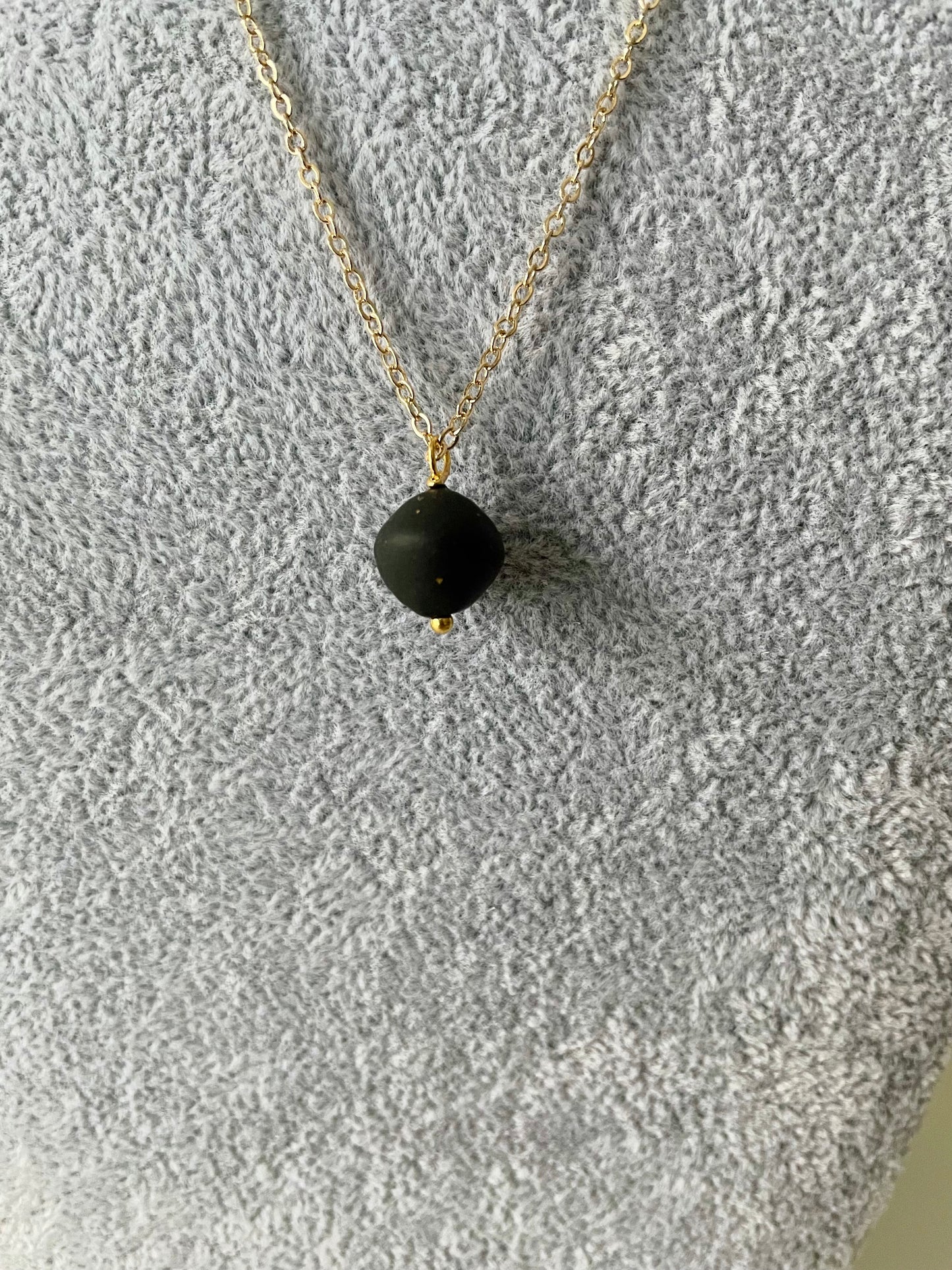 Gold Chain Single Drop Black Bead Necklace