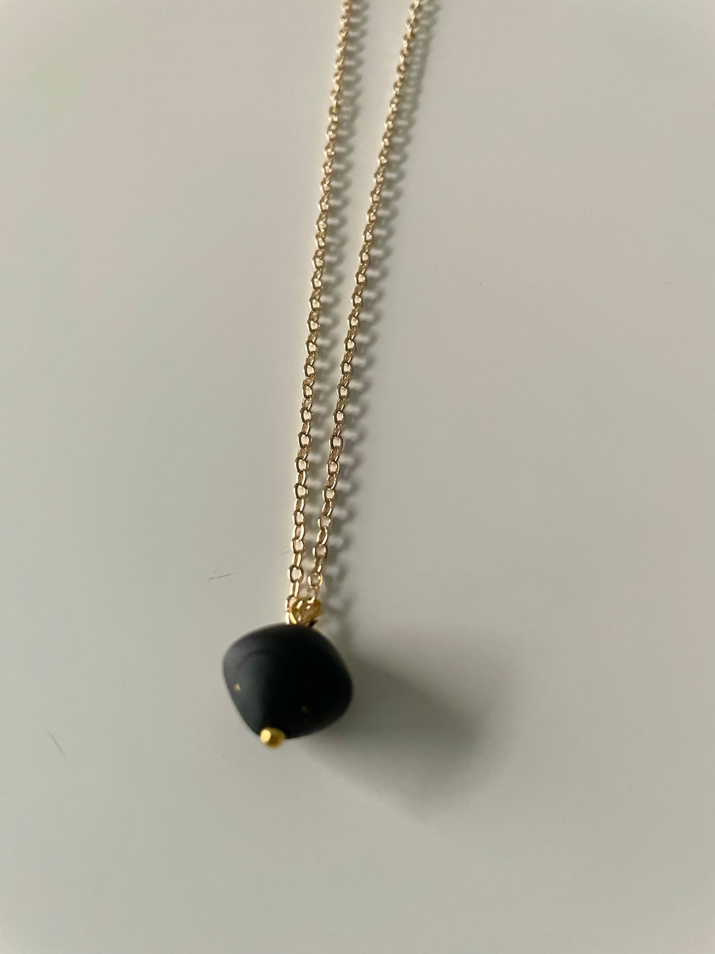 Gold Chain Single Drop Black Bead Necklace